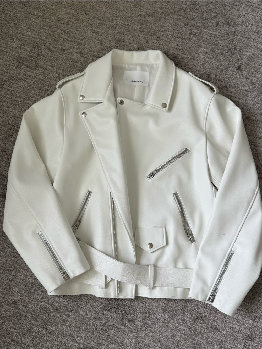 The Frankie Shop White Faux Leather Biker Jacket